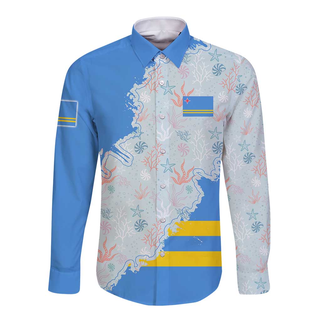 Aruba Long Sleeve Button Shirt with Marine Patterns – Ocean-Inspired Design