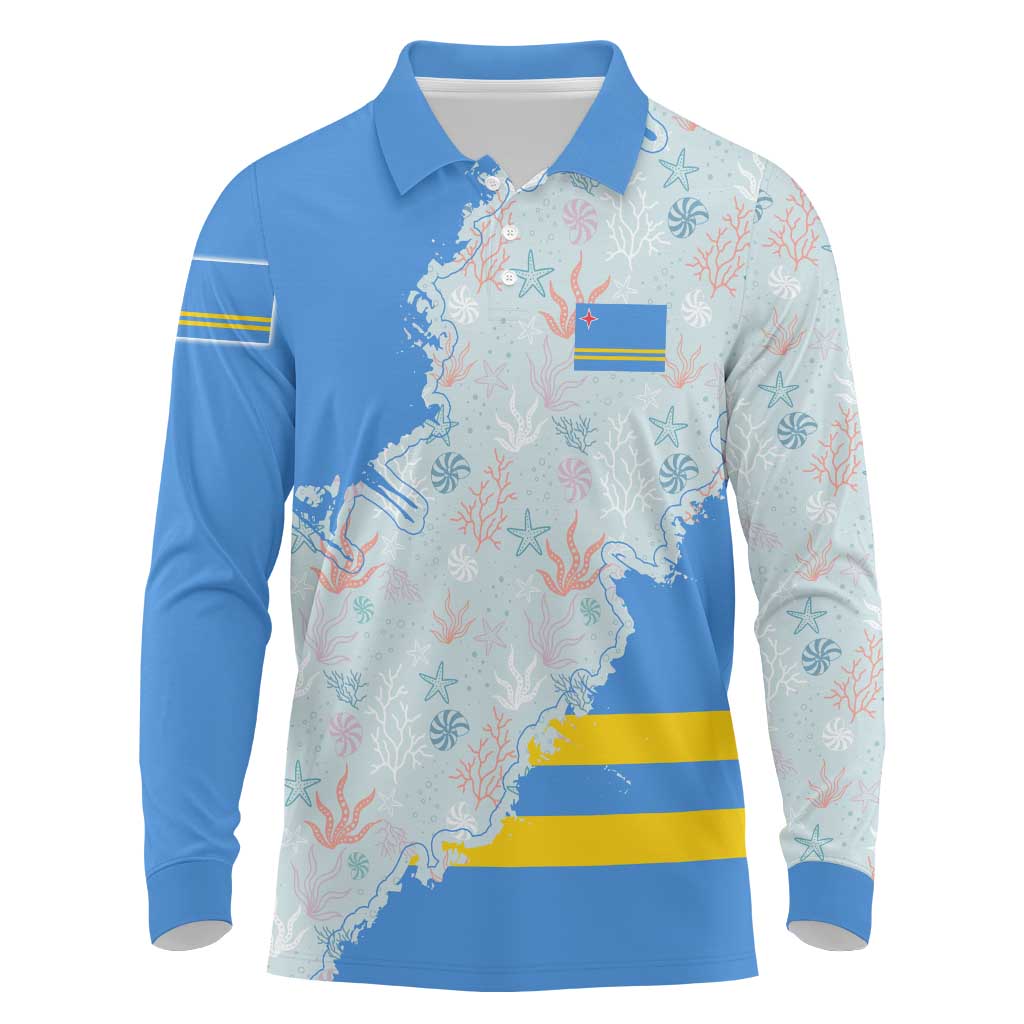 Aruba Long Sleeve Polo Shirt with Marine Patterns – Ocean-Inspired Design