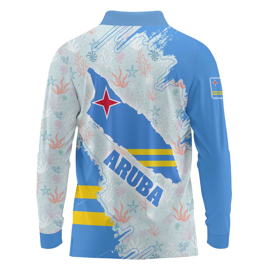 Aruba Long Sleeve Polo Shirt with Marine Patterns – Ocean-Inspired Design