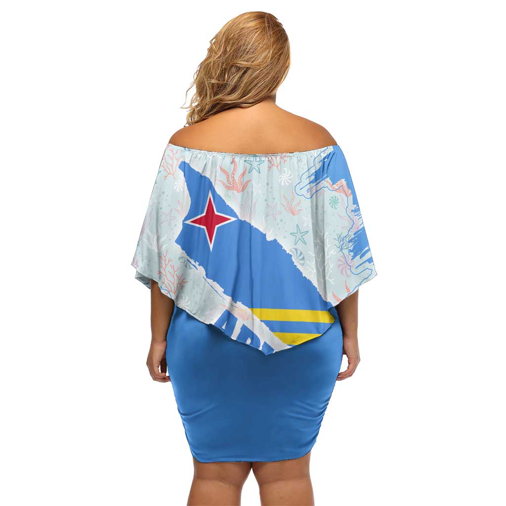 Aruba Off Shoulder Short Dress with Marine Patterns – Ocean-Inspired Design