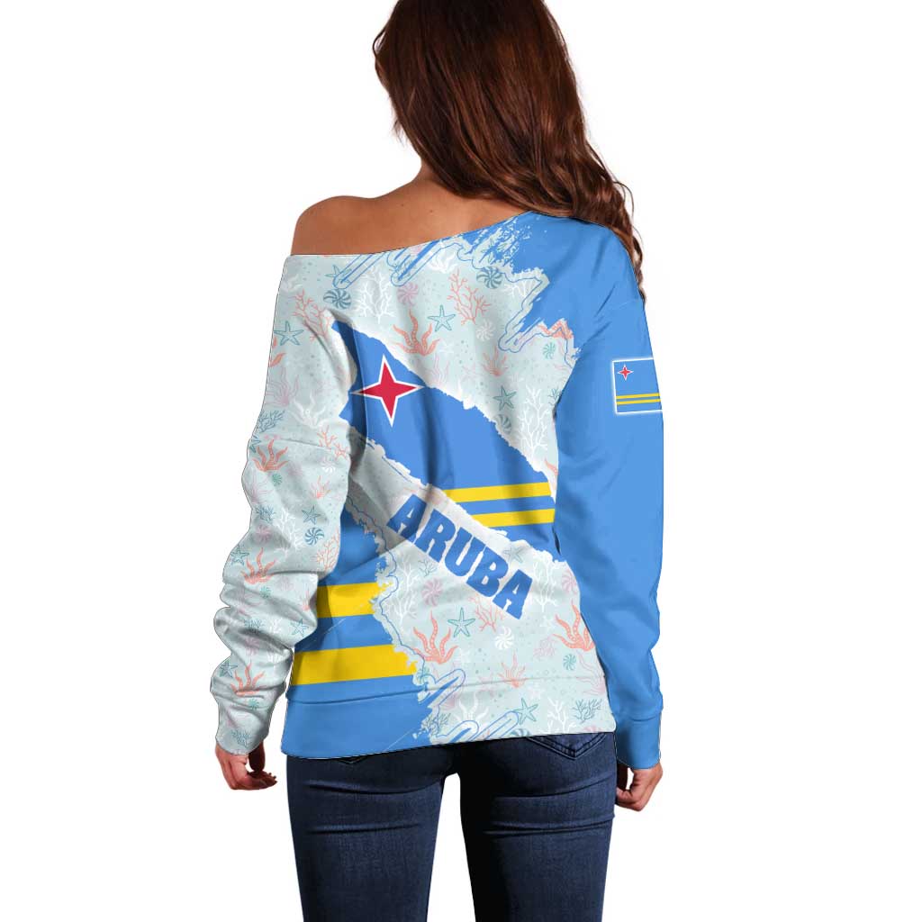 Aruba Off Shoulder Sweater with Marine Patterns – Ocean-Inspired Design