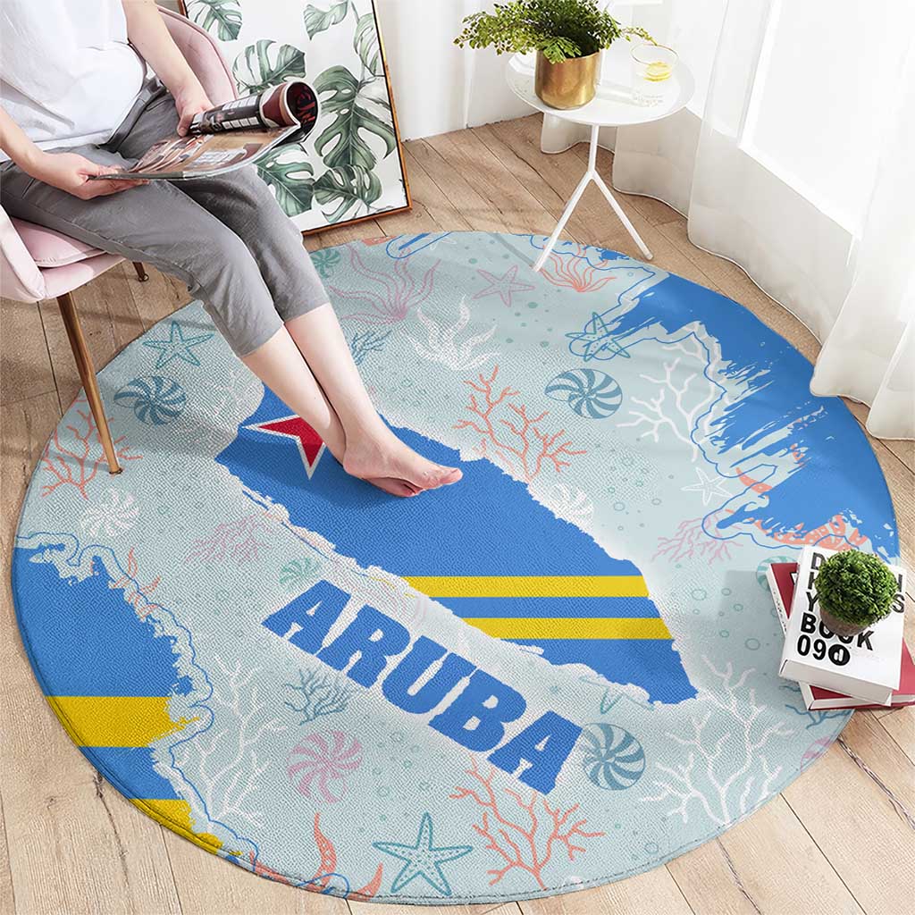 Aruba Round Carpet with Marine Patterns – Ocean-Inspired Design