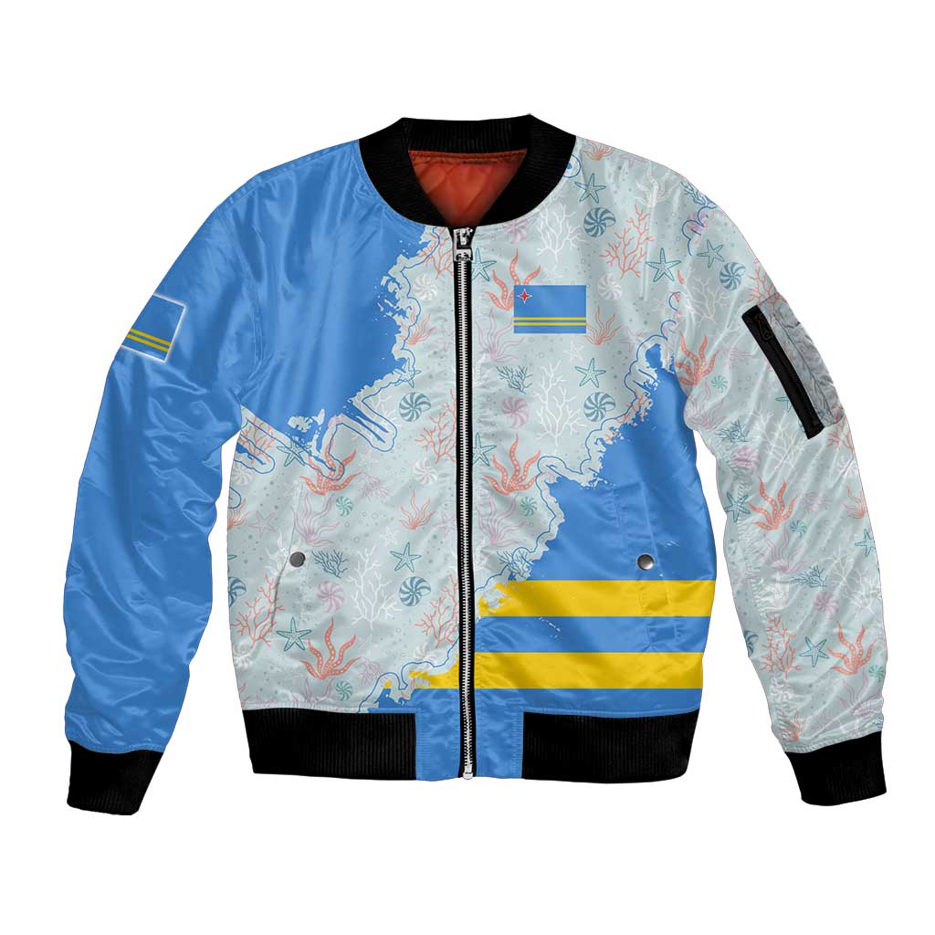 Aruba Sleeve Zip Bomber Jacket with Marine Patterns – Ocean-Inspired Design