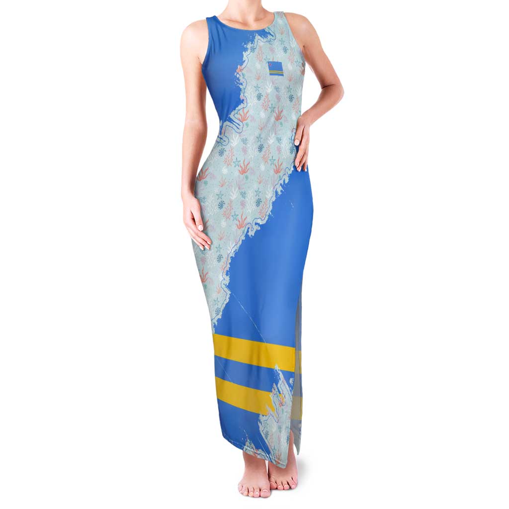 Aruba Tank Maxi Dress with Marine Patterns – Ocean-Inspired Design