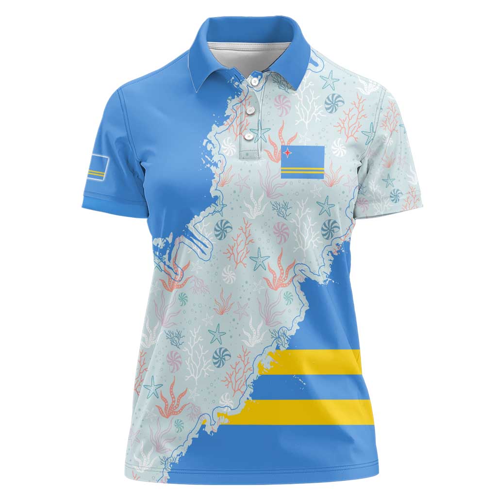 Aruba Women Polo Shirt with Marine Patterns – Ocean-Inspired Design