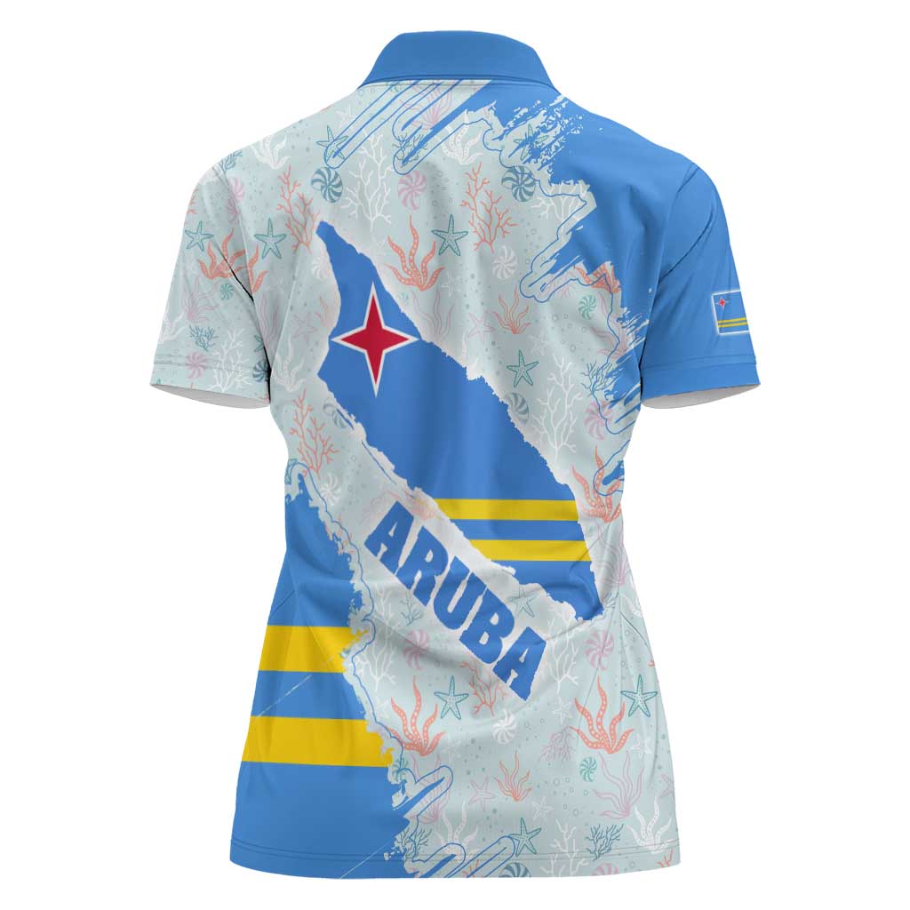 Aruba Women Polo Shirt with Marine Patterns – Ocean-Inspired Design
