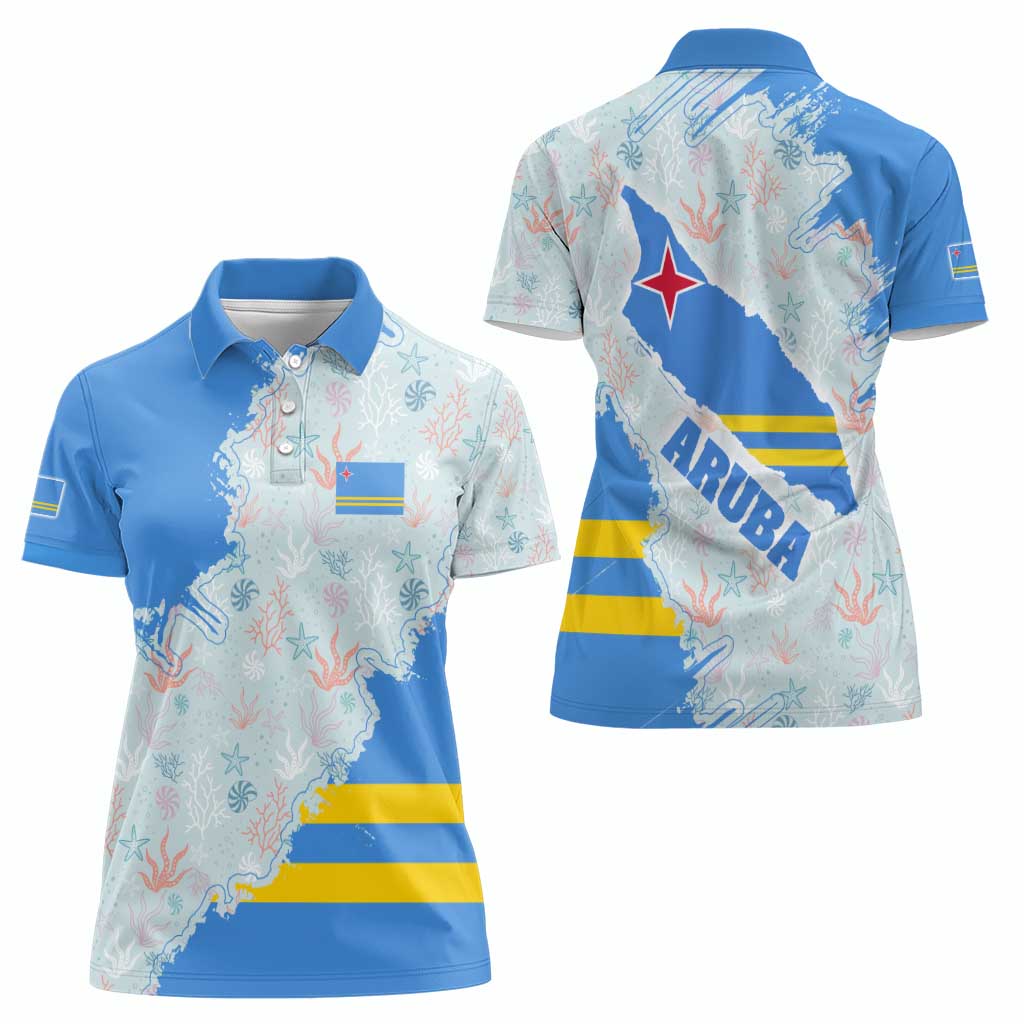 Aruba Women Polo Shirt with Marine Patterns – Ocean-Inspired Design