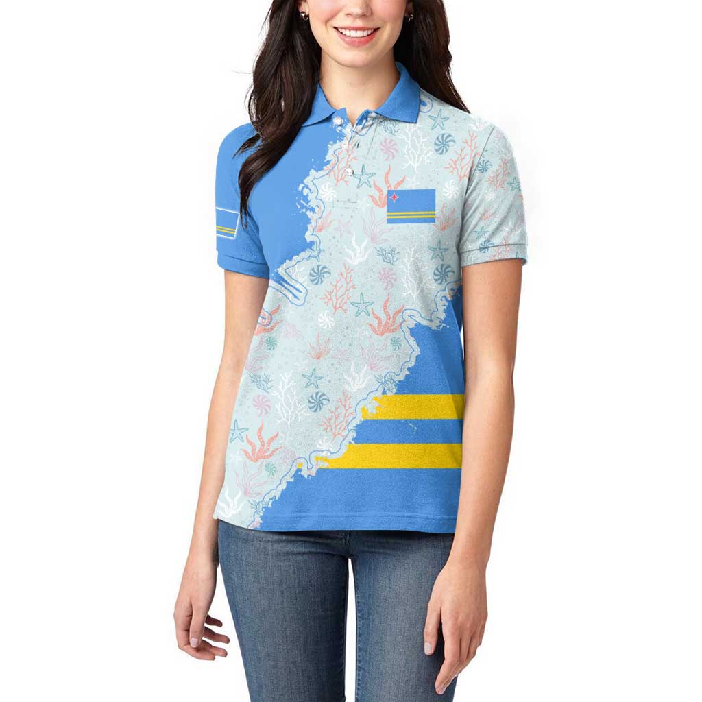 Aruba Women Polo Shirt with Marine Patterns – Ocean-Inspired Design
