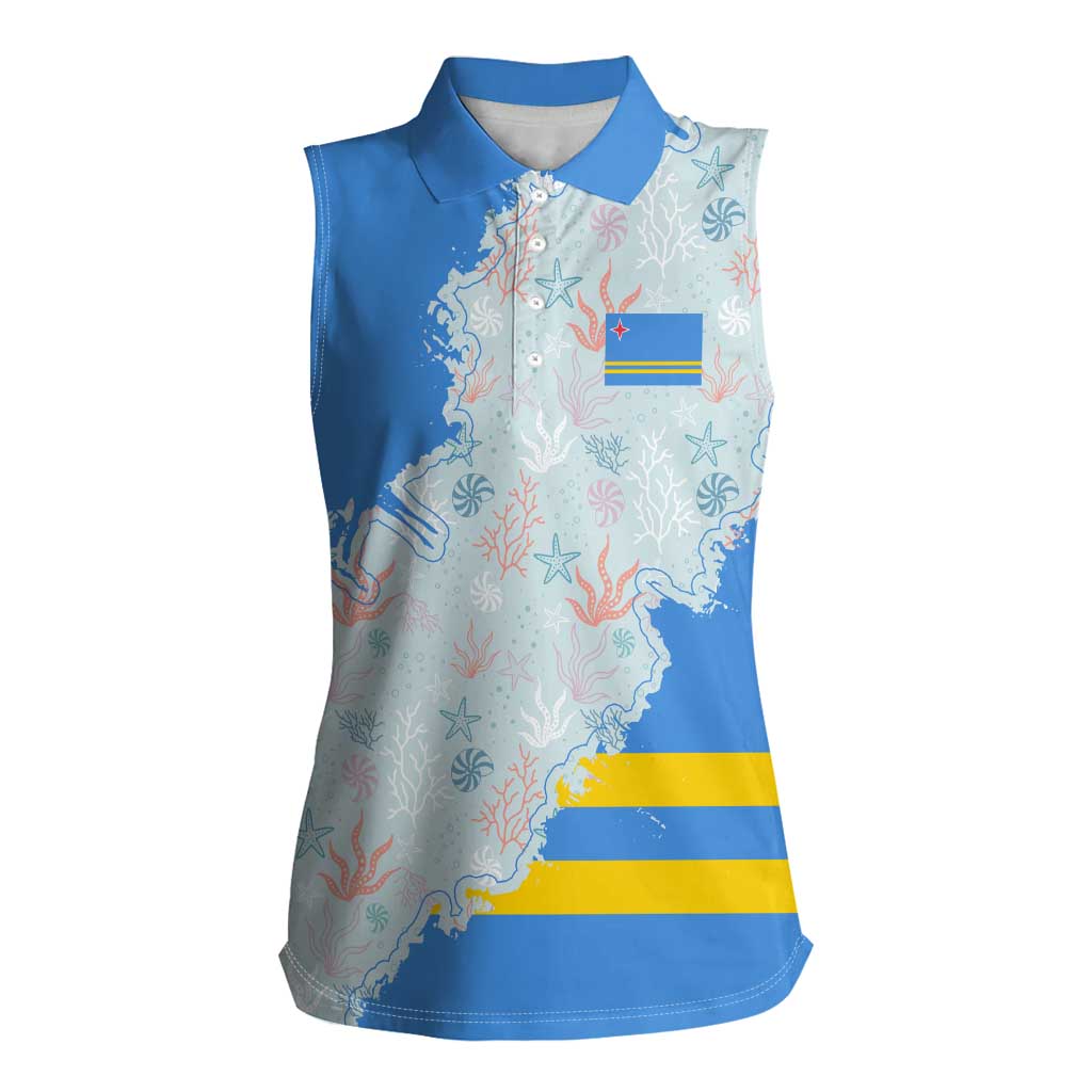 Aruba Women Sleeveless Polo Shirt with Marine Patterns – Ocean-Inspired Design
