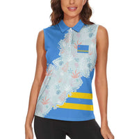 Aruba Women Sleeveless Polo Shirt with Marine Patterns – Ocean-Inspired Design