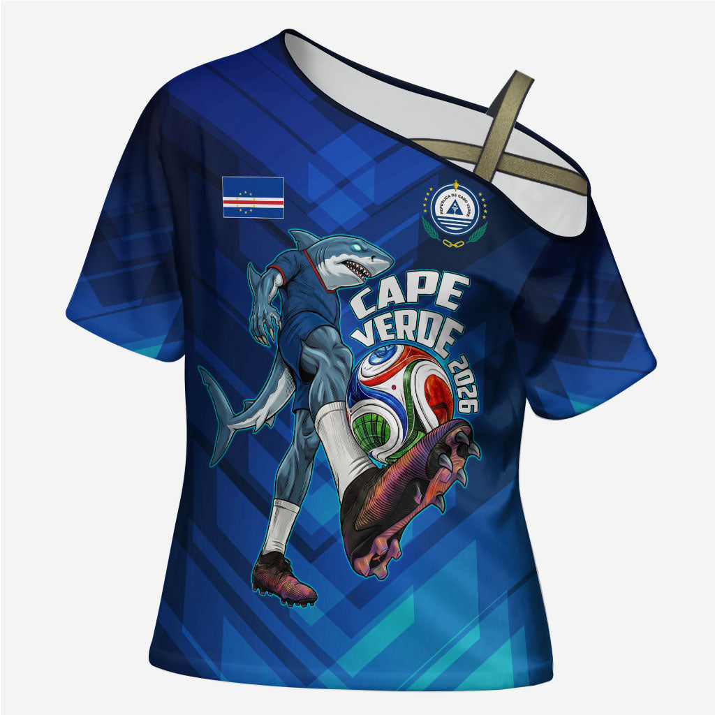 Personalized Cape Verde Football Cross Shoulder Shirt Blue Shark Mascot Cabo Verdean - Gradient Art