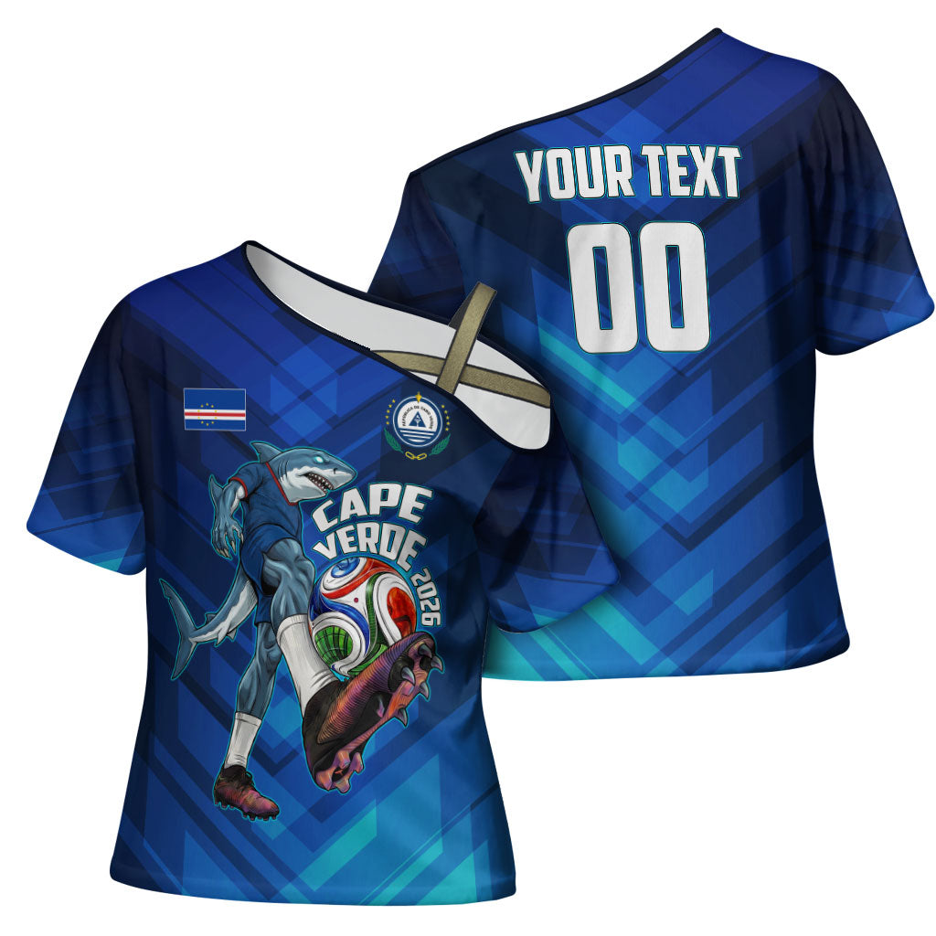 Personalized Cape Verde Football Cross Shoulder Shirt Blue Shark Mascot Cabo Verdean - Gradient Art