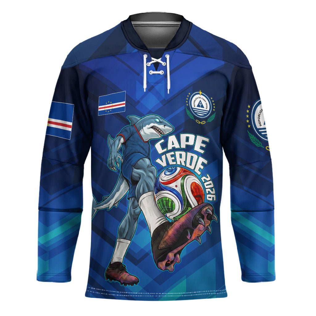 Personalized Cape Verde Football Hockey Jersey Blue Shark Mascot Cabo Verdean - Gradient Art