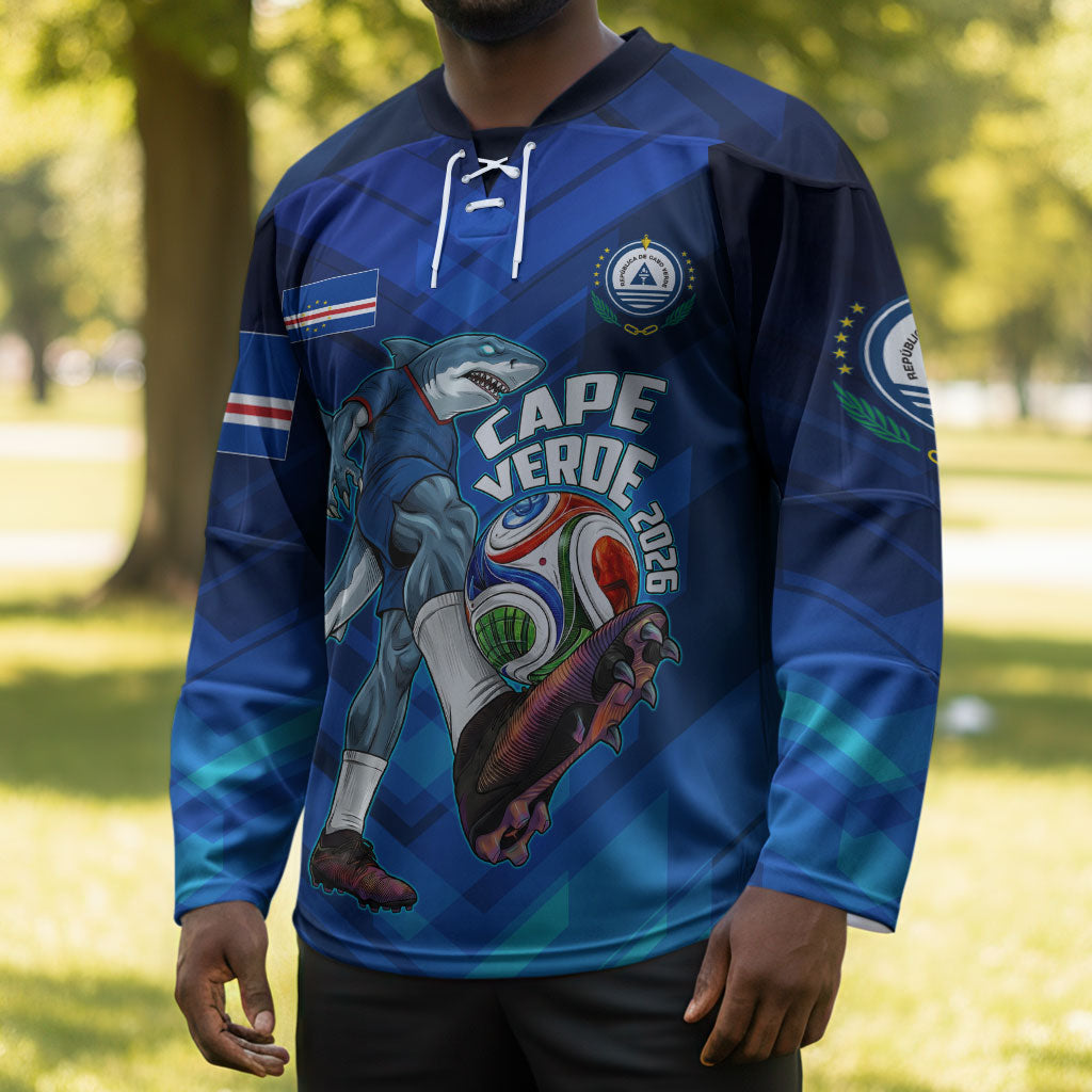 Personalized Cape Verde Football Hockey Jersey Blue Shark Mascot Cabo Verdean - Gradient Art