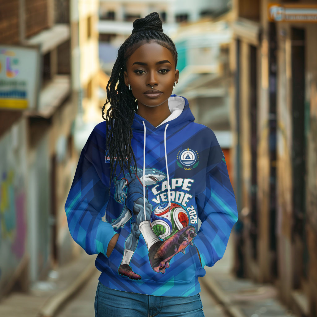 Personalized Cape Verde Football Hoodie Blue Shark Mascot Cabo Verdean - Gradient Art