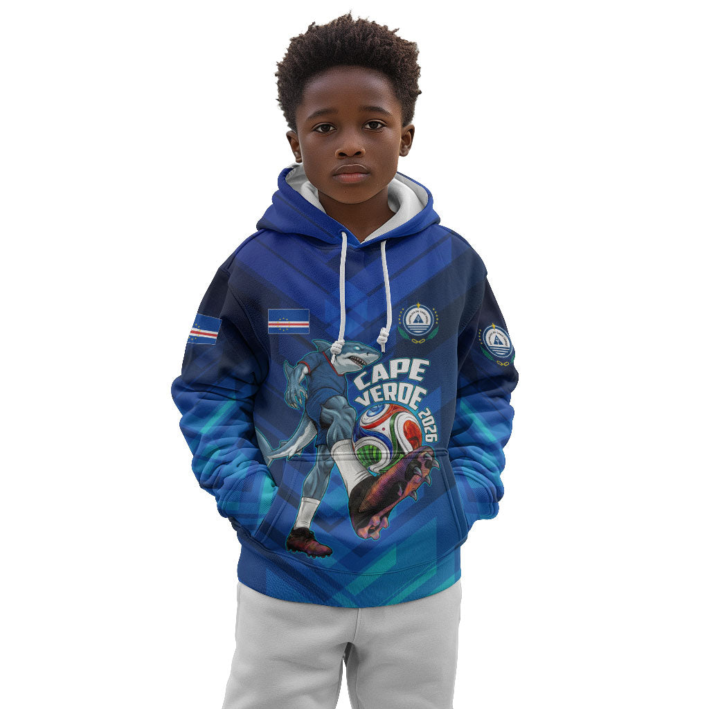 Personalized Cape Verde Football Kid Hoodie Blue Shark Mascot Cabo Verdean - Gradient Art