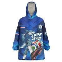 Personalized Cape Verde Football Kid Wearable Blanket Hoodie Blue Shark Mascot Cabo Verdean - Gradient Art