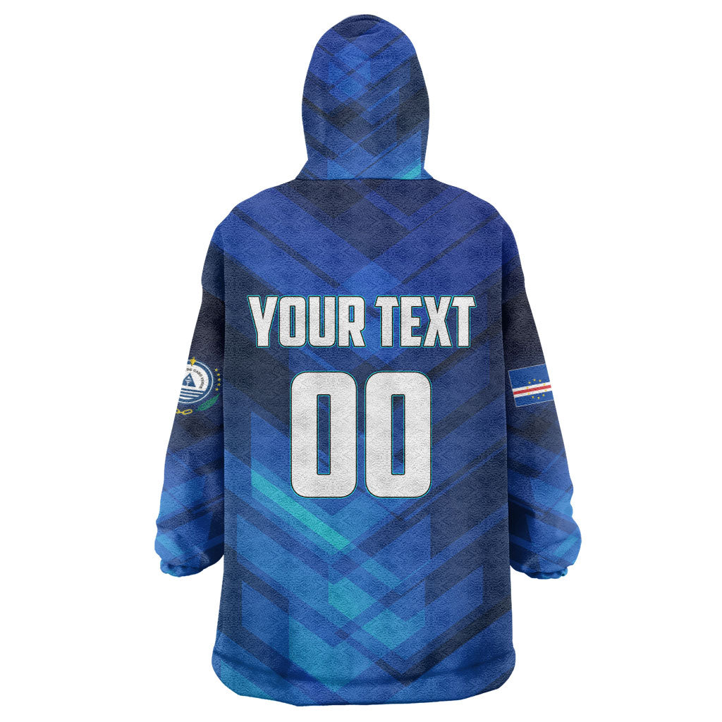 Personalized Cape Verde Football Kid Wearable Blanket Hoodie Blue Shark Mascot Cabo Verdean - Gradient Art