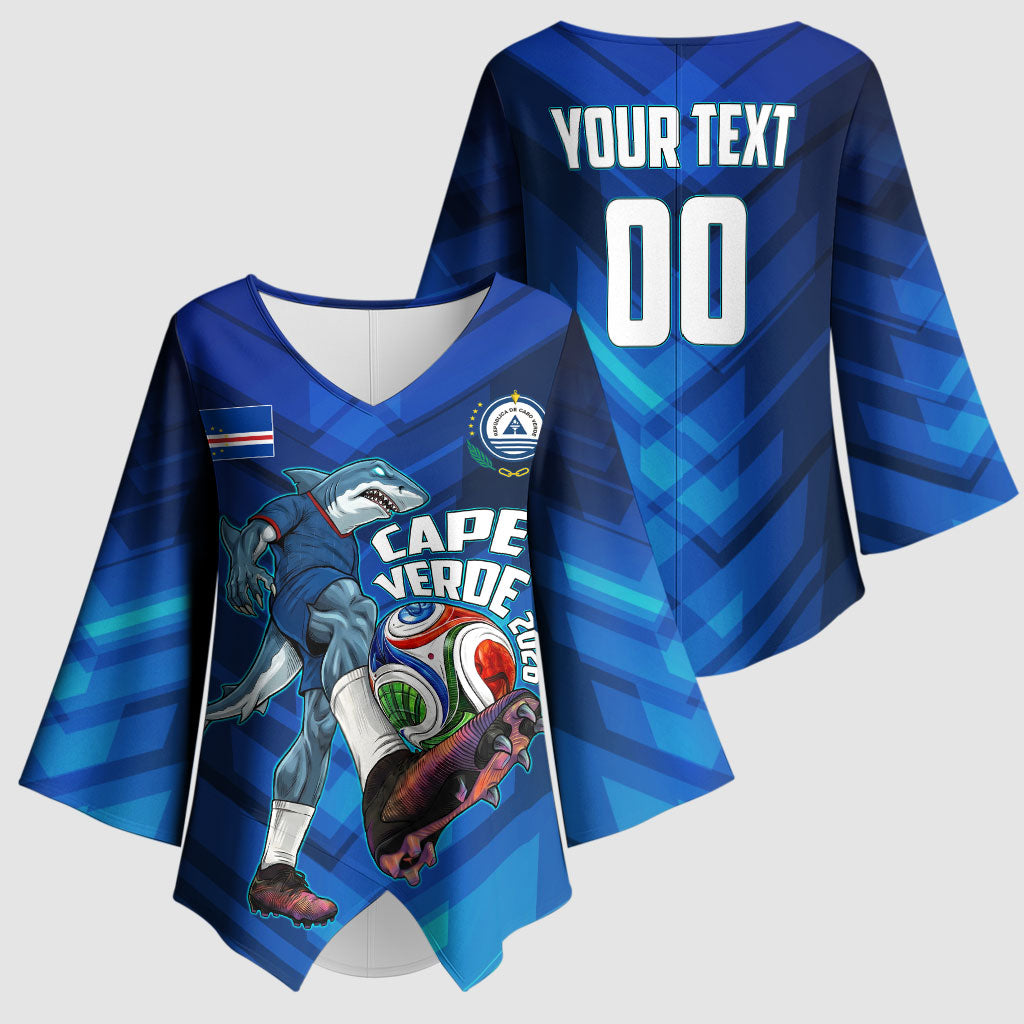 Personalized Cape Verde Football Kimono Sleeve Blouse Blue Shark Mascot Cabo Verdean - Gradient Art