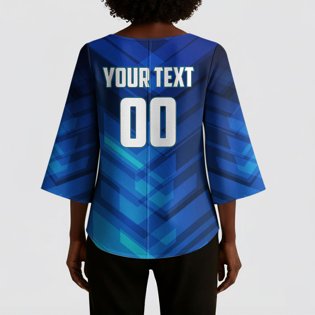 Personalized Cape Verde Football Kimono Sleeve Blouse Blue Shark Mascot Cabo Verdean - Gradient Art