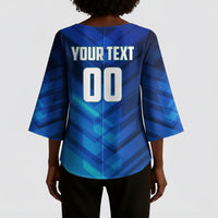 Personalized Cape Verde Football Kimono Sleeve Blouse Blue Shark Mascot Cabo Verdean - Gradient Art