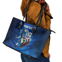 Personalized Cape Verde Football Leather Tote Bag Blue Shark Mascot Cabo Verdean - Gradient Art
