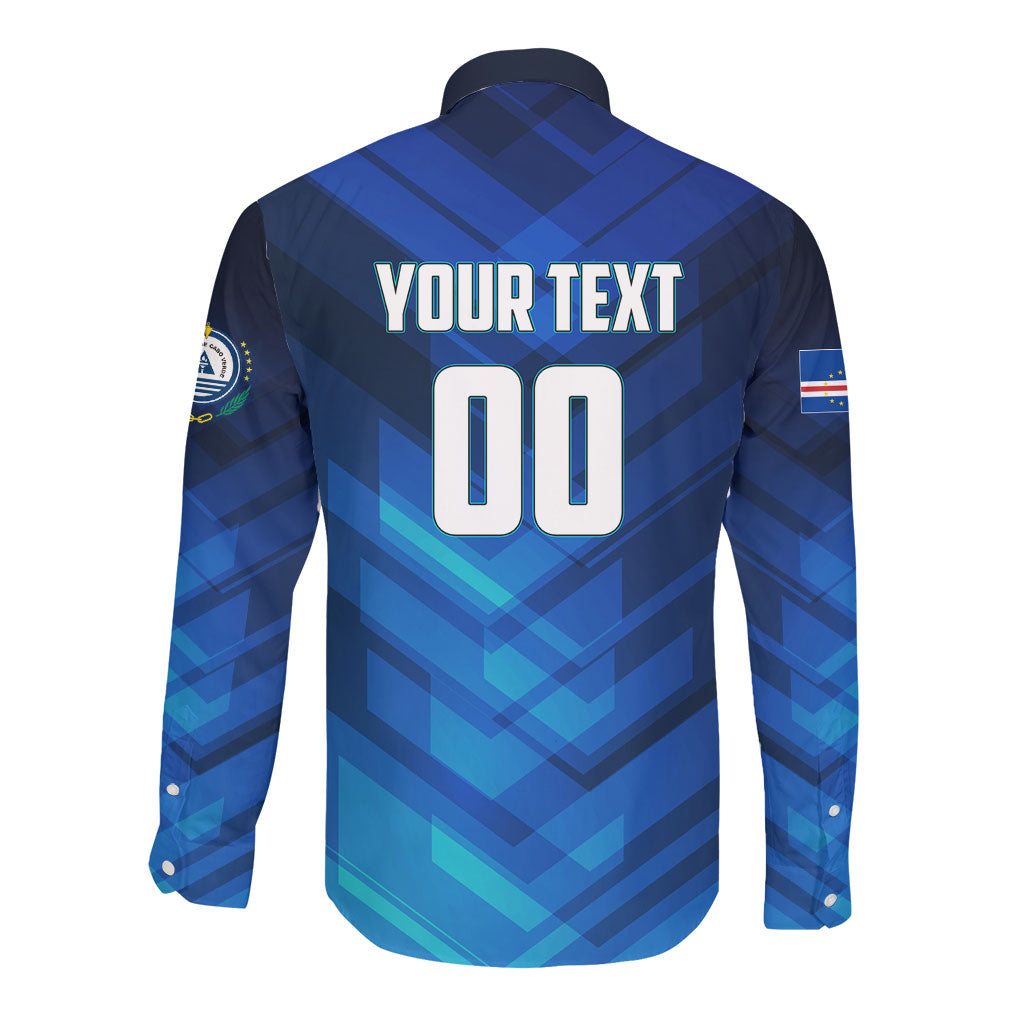 Personalized Cape Verde Football Long Sleeve Button Shirt Blue Shark Mascot Cabo Verdean - Gradient Art