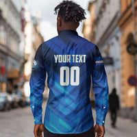 Personalized Cape Verde Football Long Sleeve Button Shirt Blue Shark Mascot Cabo Verdean - Gradient Art