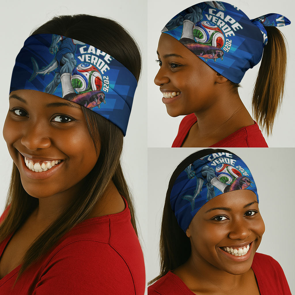 Personalized Cape Verde Football Neck Gaiter Blue Shark Mascot Cabo Verdean - Gradient Art