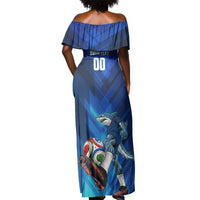 Personalized Cape Verde Football Off Shoulder Maxi Dress Blue Shark Mascot Cabo Verdean - Gradient Art