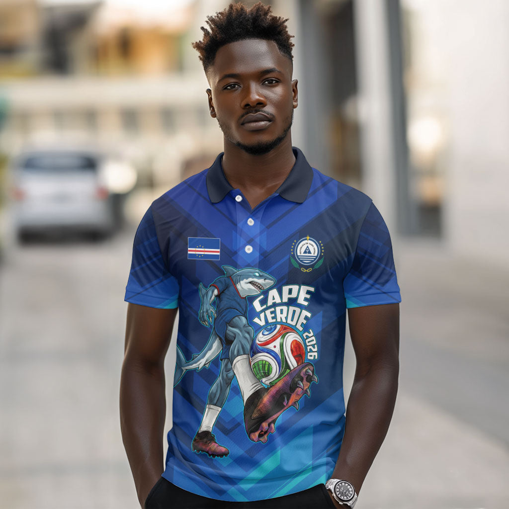 Personalized Cape Verde Football Polo Shirt Blue Shark Mascot Cabo Verdean - Gradient Art