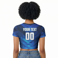 Personalized Cape Verde Football Raglan Cropped T shirt Blue Shark Mascot Cabo Verdean - Gradient Art