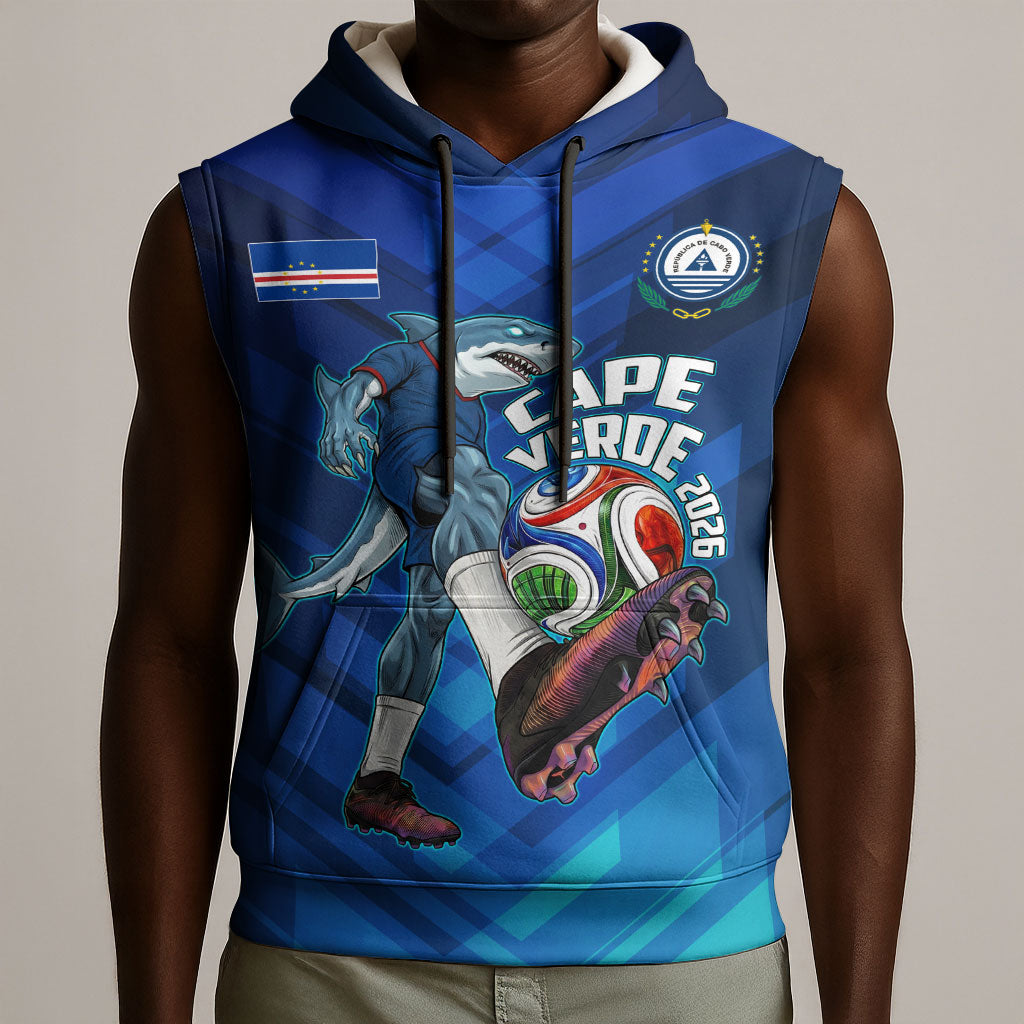 Personalized Cape Verde Football Sleeveless Hoodie Blue Shark Mascot Cabo Verdean - Gradient Art