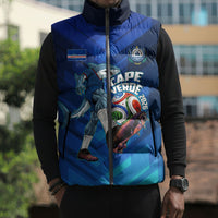 Personalized Cape Verde Football Sleeveless Puffer Jacket Blue Shark Mascot Cabo Verdean - Gradient Art