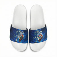 Personalized Cape Verde Football Slide Sandals Blue Shark Mascot Cabo Verdean - Gradient Art