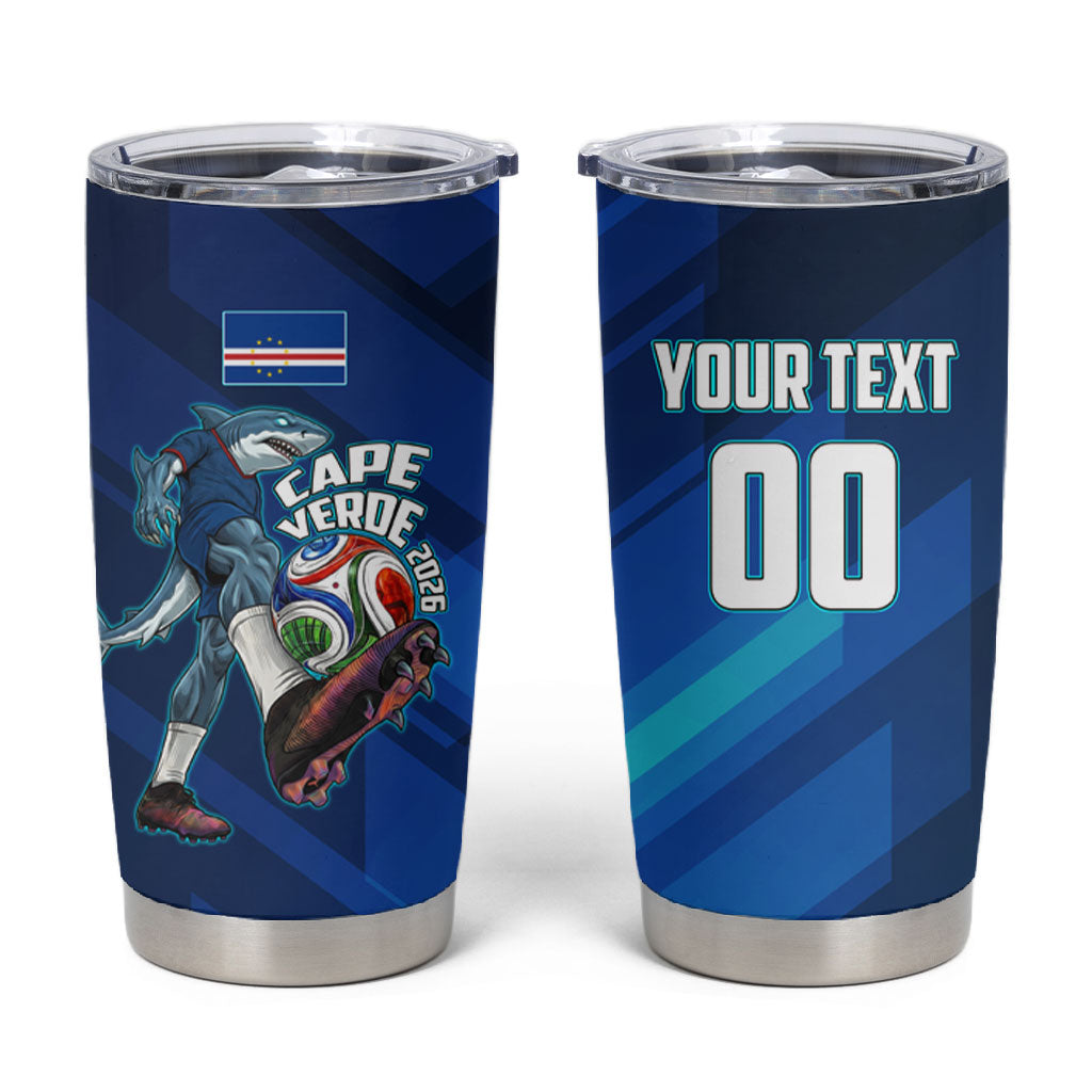 Personalized Cape Verde Football Tumbler Cup Blue Shark Mascot Cabo Verdean - Gradient Art