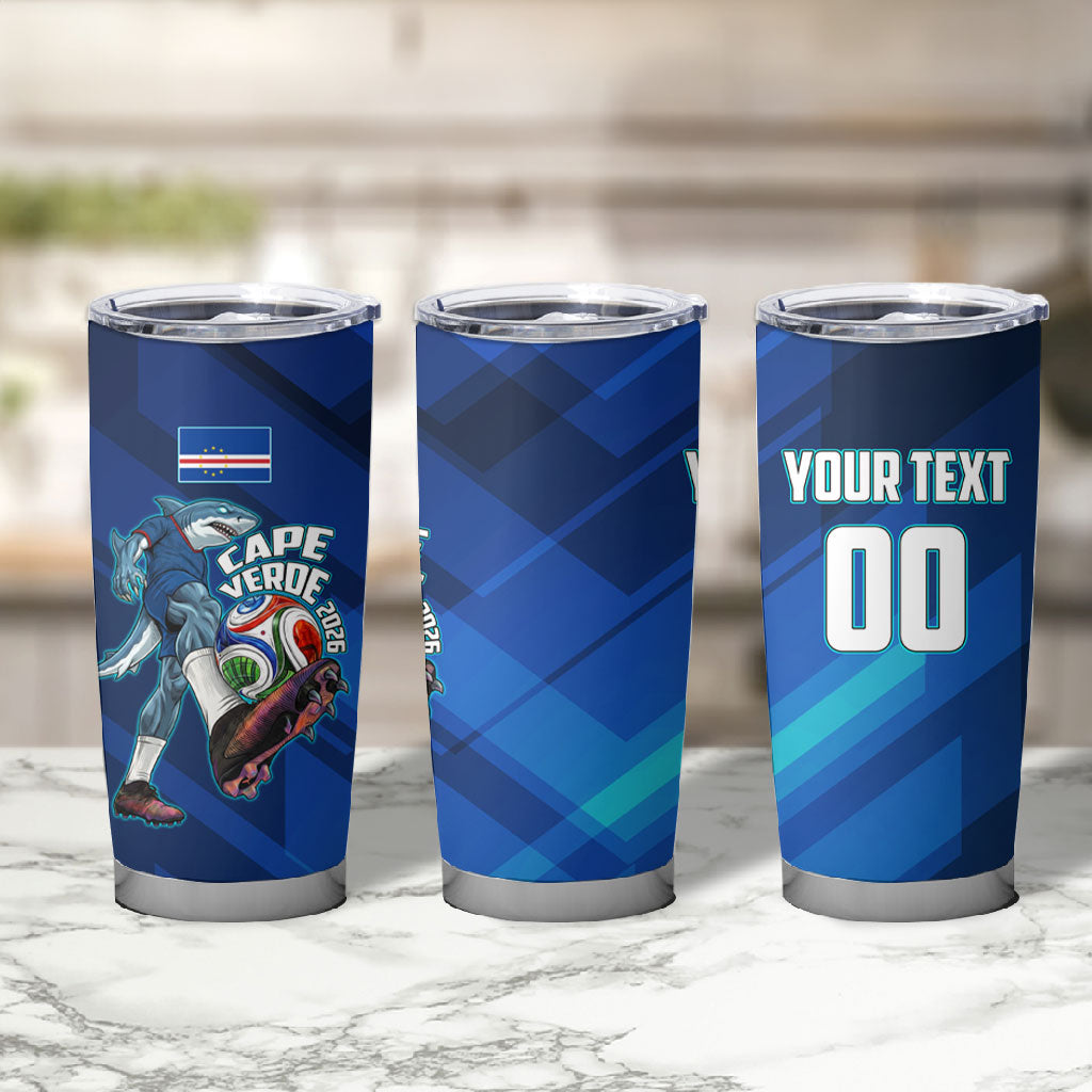 Personalized Cape Verde Football Tumbler Cup Blue Shark Mascot Cabo Verdean - Gradient Art