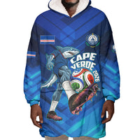 Personalized Cape Verde Football Wearable Blanket Hoodie Blue Shark Mascot Cabo Verdean - Gradient Art