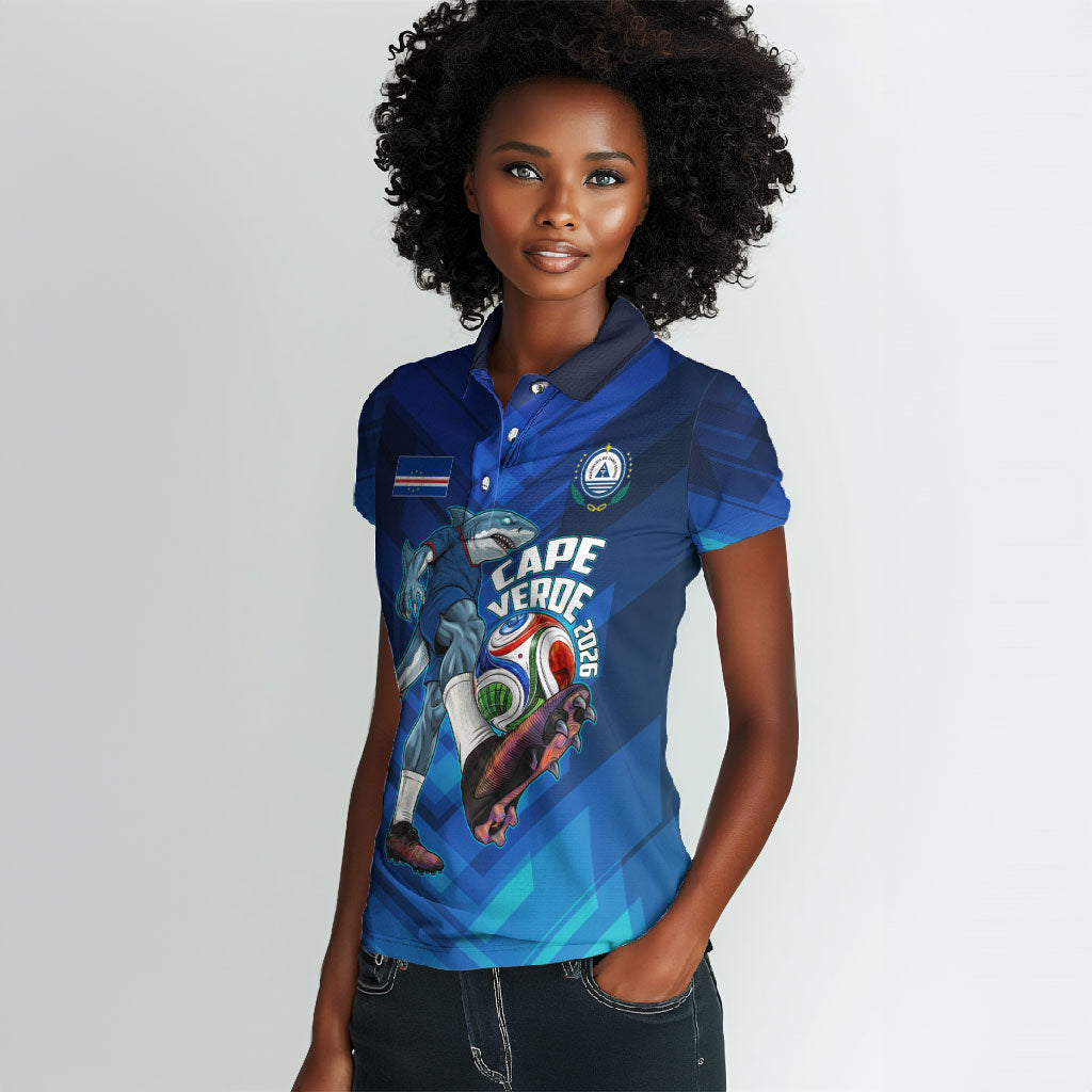Personalized Cape Verde Football Women Polo Shirt Blue Shark Mascot Cabo Verdean - Gradient Art