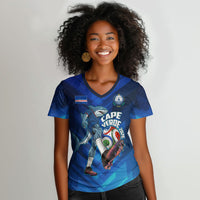 Personalized Cape Verde Football Women V-Neck T-Shirt Blue Shark Mascot Cabo Verdean - Gradient Art