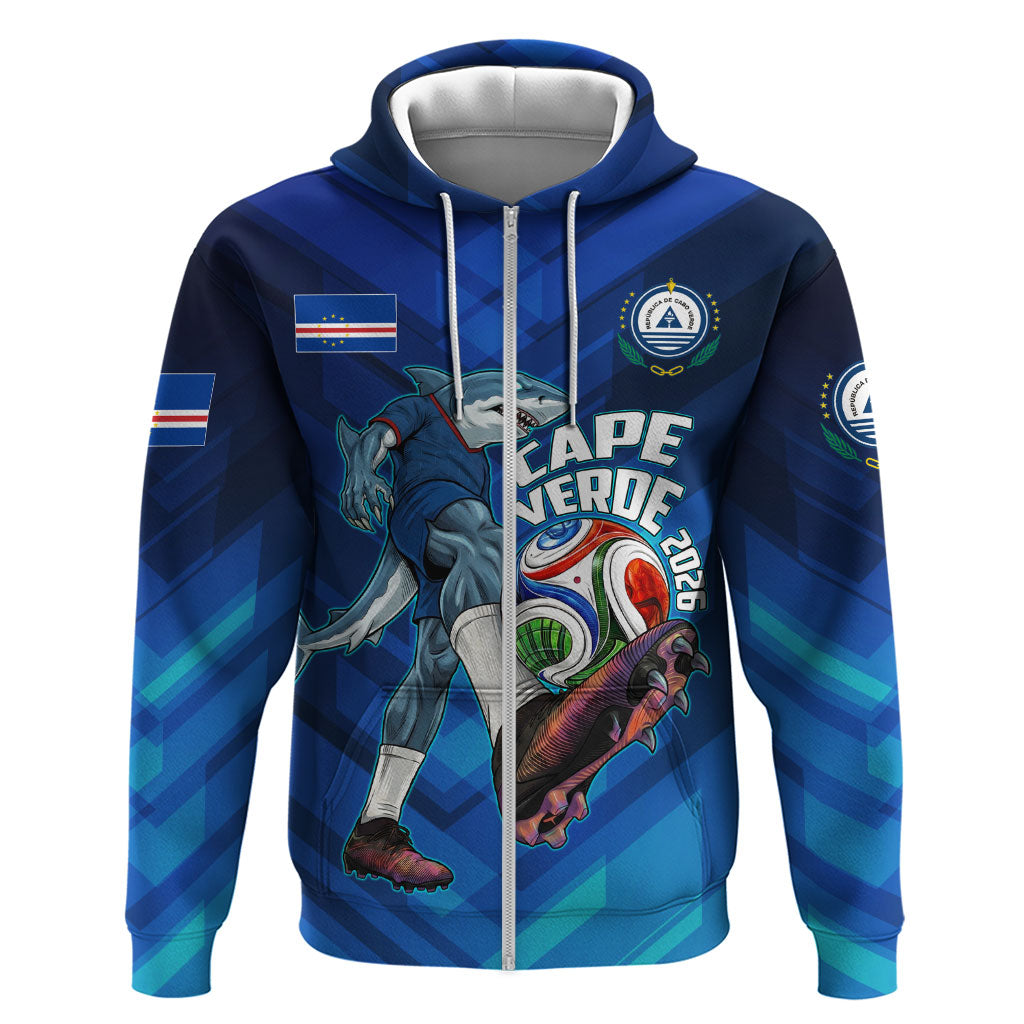 Personalized Cape Verde Football Zip Hoodie Blue Shark Mascot Cabo Verdean - Gradient Art