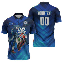 Personalized Cape Verde Football Zipper Polo Shirt Blue Shark Mascot Cabo Verdean - Gradient Art