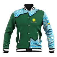 Rwanda Baseball Jacket with Green Nature Map Waterfall Sunburst Spirit