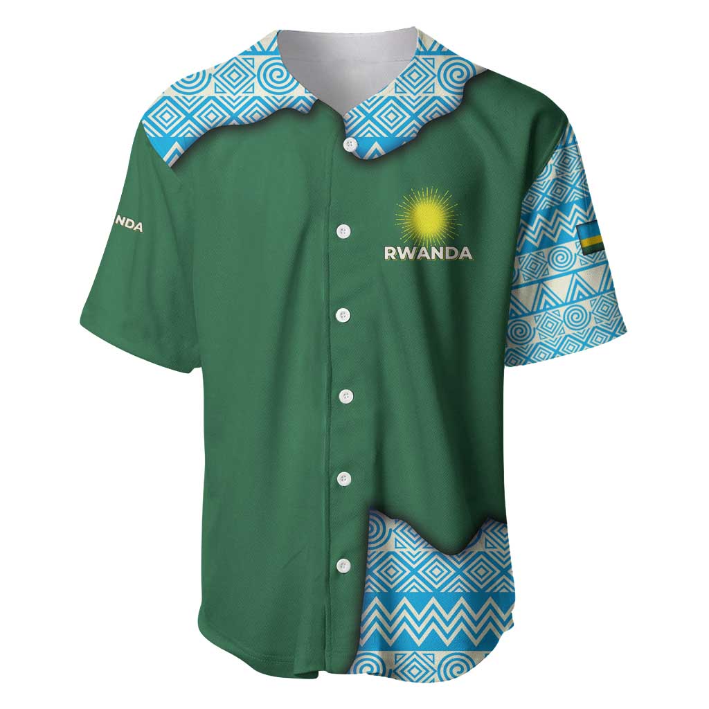 Rwanda Baseball Jersey with Green Nature Map Waterfall Sunburst Spirit
