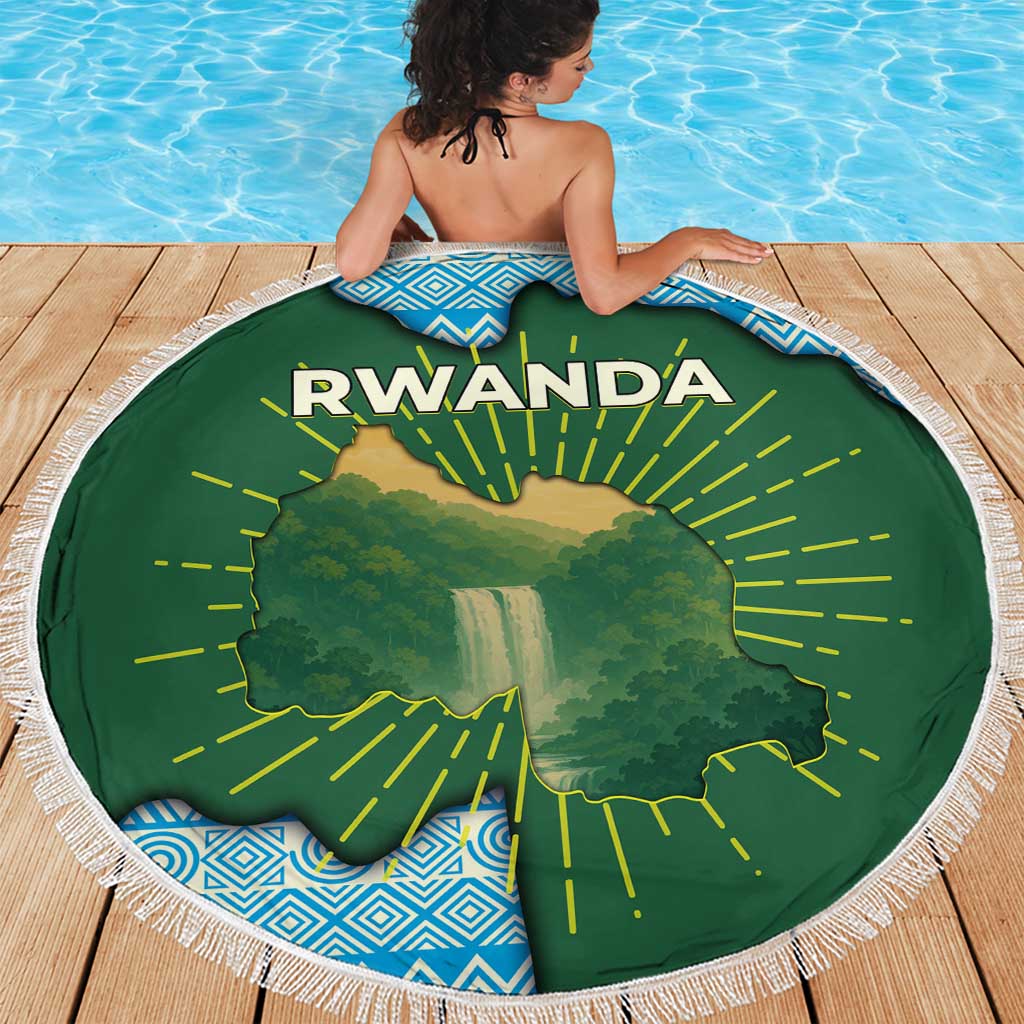 Rwanda Beach Blanket with Green Nature Map Waterfall Sunburst Spirit