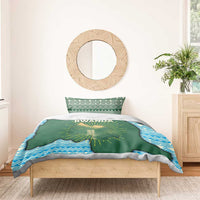 Rwanda Bedding Set with Green Nature Map Waterfall Sunburst Spirit