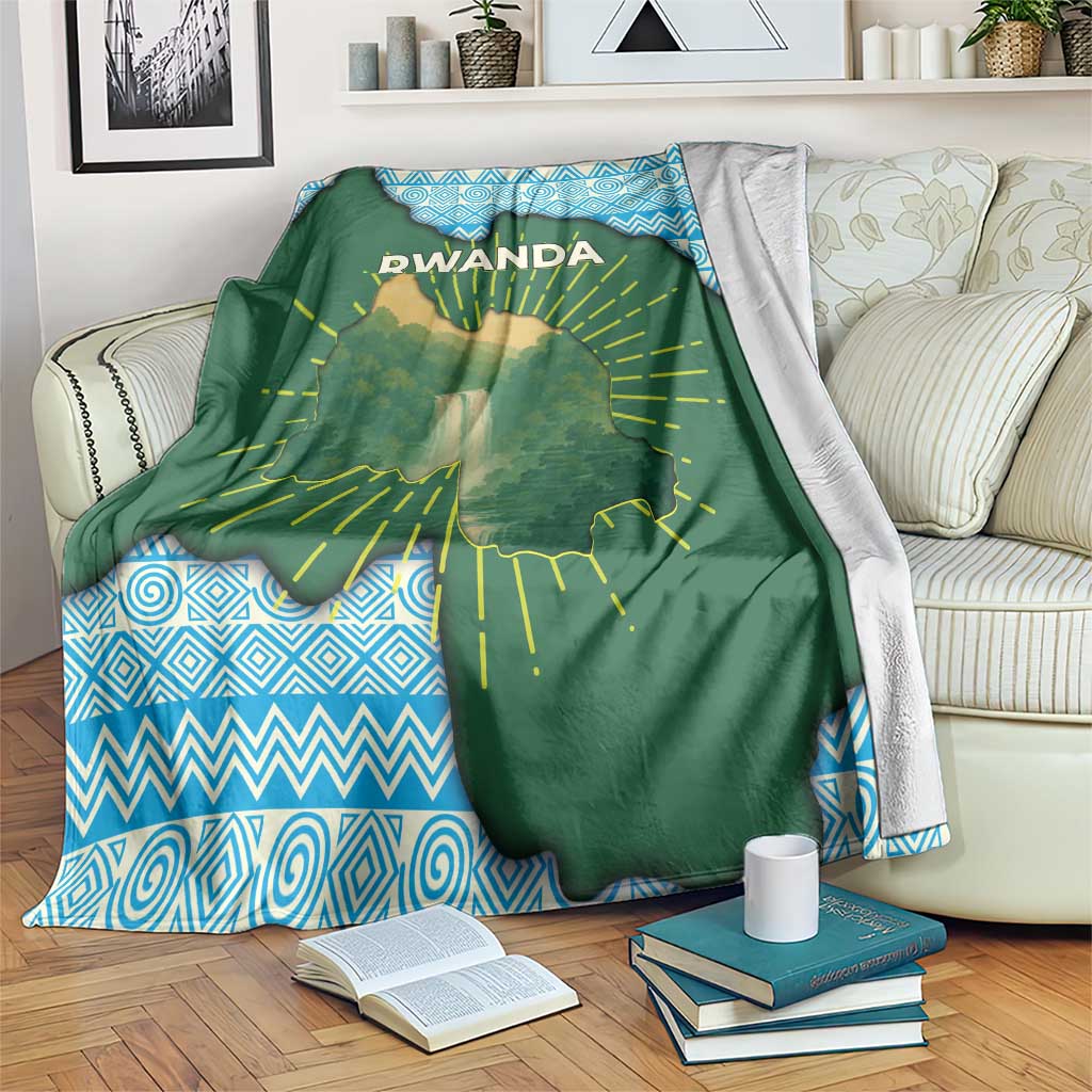 Rwanda Blanket with Green Nature Map Waterfall Sunburst Spirit