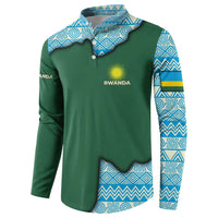 Rwanda Button Sweatshirt with Green Nature Map Waterfall Sunburst Spirit