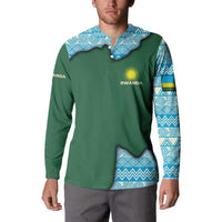 Rwanda Button Sweatshirt with Green Nature Map Waterfall Sunburst Spirit