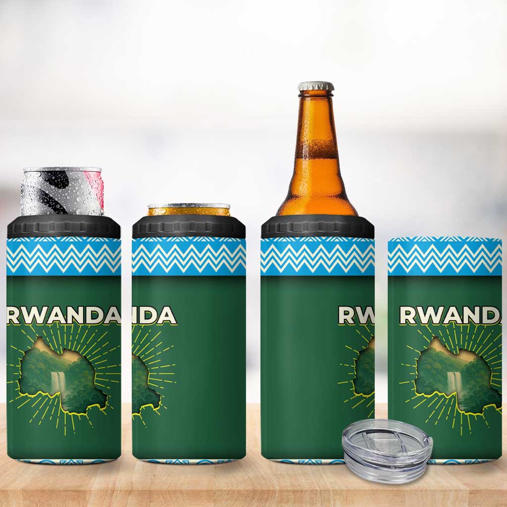 Rwanda 4 in 1 Can Cooler Tumbler with Green Nature Map Waterfall Sunburst Spirit